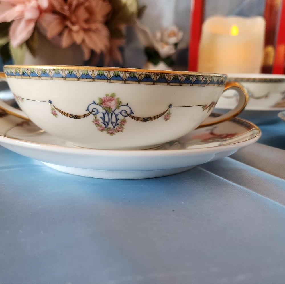 Beautiful Noritake LAUREATE 5 Sets Of 2 Handled Soupbowls With Underplate - Picture 5 of 12